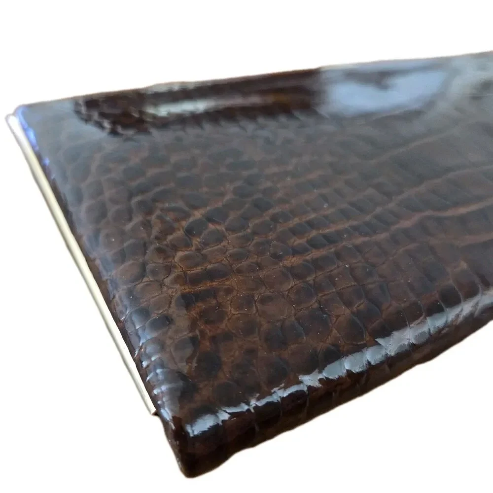 LODIS Vintage Brown Crocodile Patent Leather Large Framed Clutch Wallet
